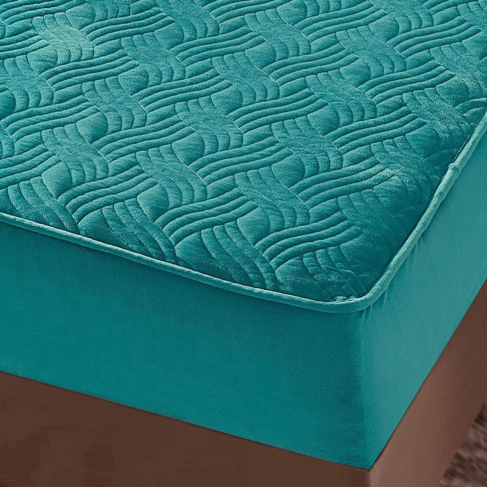 husa de pat catifea turcoaz