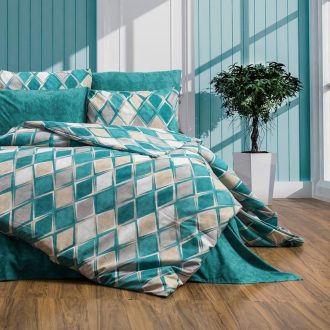 lenjerie bumbac 100% ranforce turcoaz cu romburi