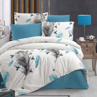 lenjerie de pat ranforce alba cu pene