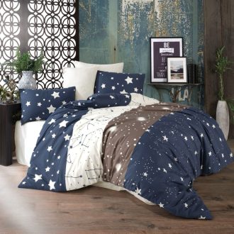 lenjerie de pat ranforce albastra cu stelute