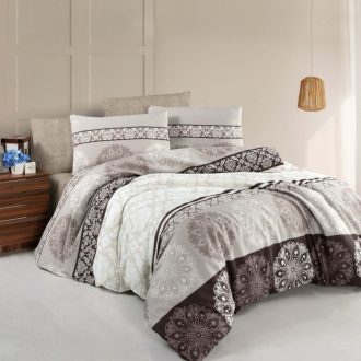 lenjerie de pat ranforce bej cu ornamente (1)