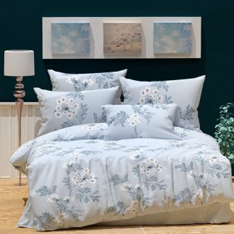 lenjerie de pat ranforce bleu cu flori