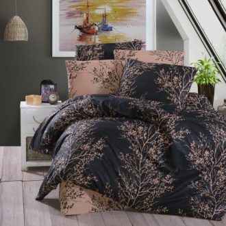 lenjerie de pat ranforce gri cu crengi (1)