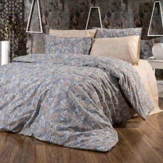 lenjerie de pat ranforce gri cu flori