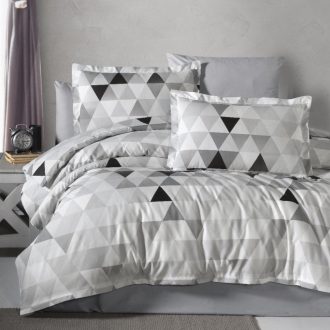 lenjerie de pat ranforce gri cu triunghiuri