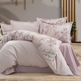 lenjerie de pat ranforce lila cu flori