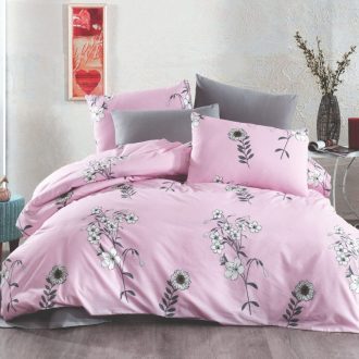 lenjerie de pat ranforce roz cu flori