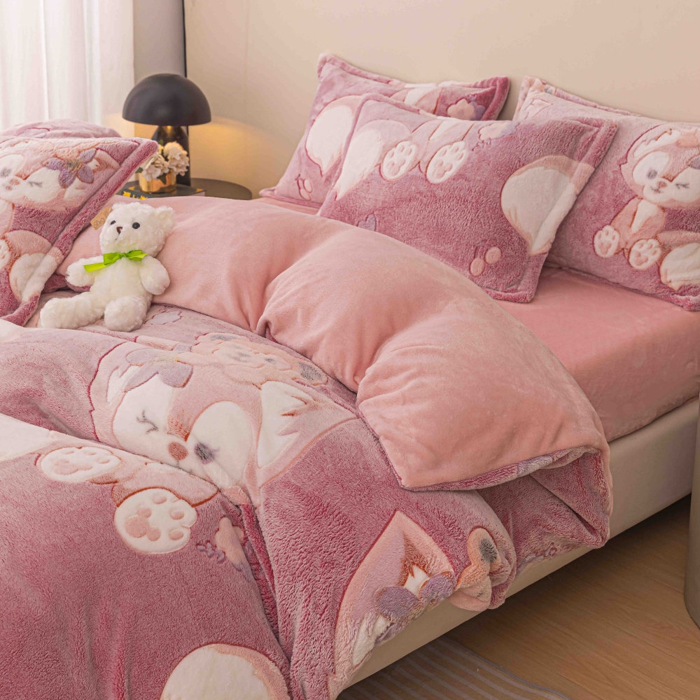 Set Lenjerie Pufoasa Cocolino cu Elastic, 4 Piese, Pat 2 Persoane - Pink Fox - PUF125087 - imagine 2