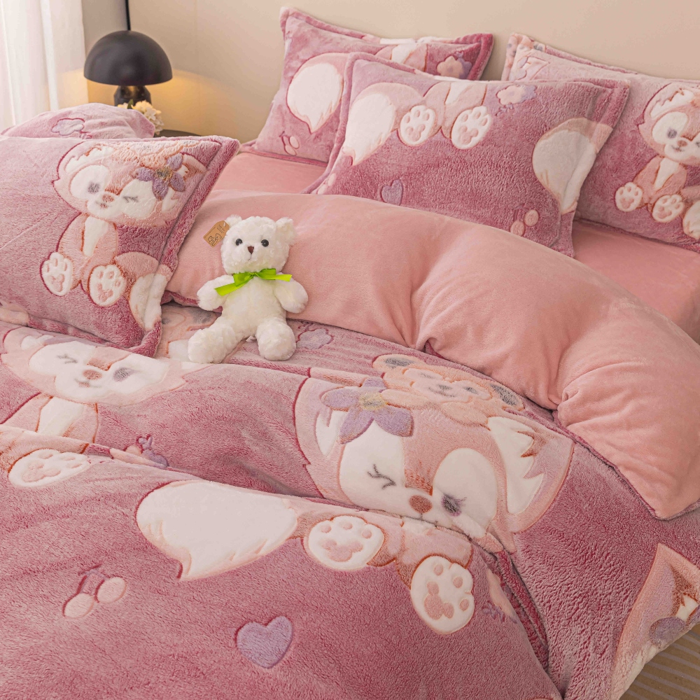 Set Lenjerie Pufoasa Cocolino cu Elastic, 4 Piese, Pat 2 Persoane - Pink Fox - PUF125087 - imagine 3