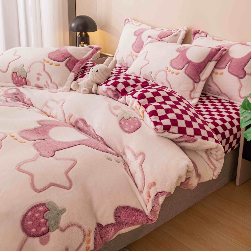 lenjerie cocolino alb roz cu ursuleti