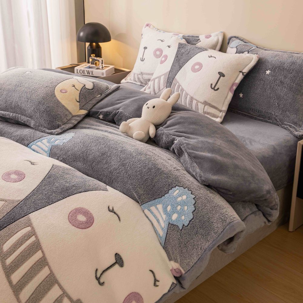 lenjerie cocolino gri cu ursuleti