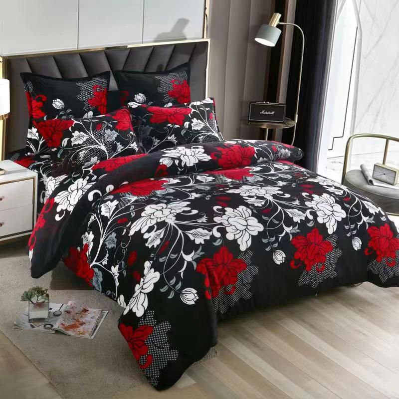 lenjerie cocolino neagra cu flori alb rosii