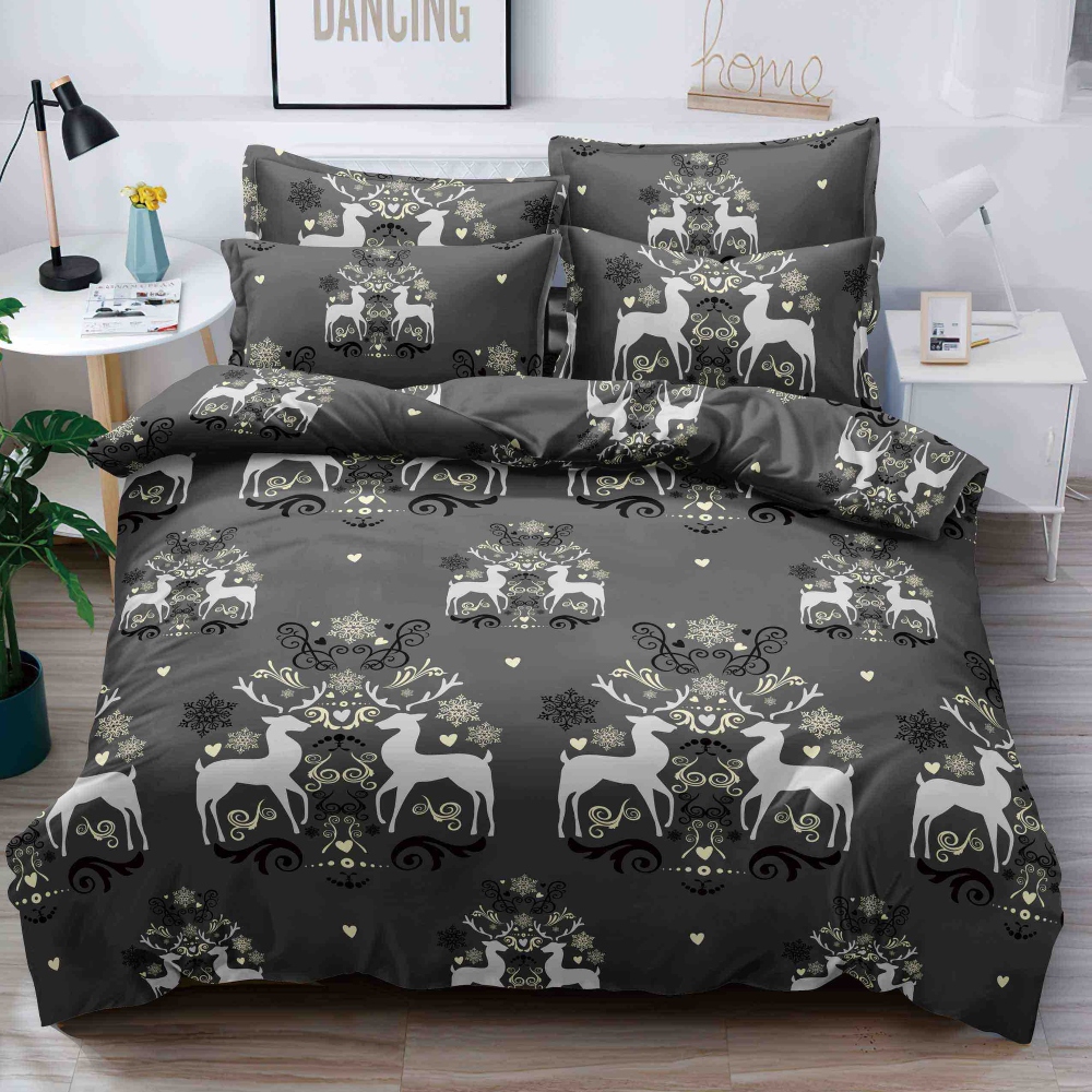 lenjerie de craciun gri cu cerbi