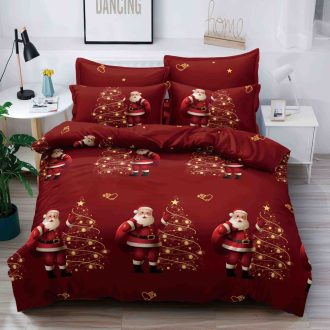 lenjerie de craciun rosie cu mos auriu