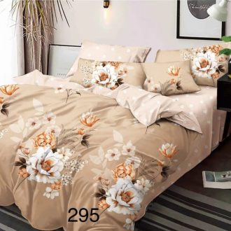 lenjerie de pat finet bej cu flori albe