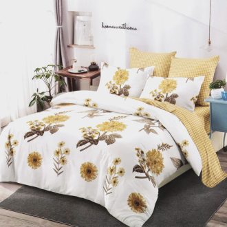 lenjerie alb galben cu flori mari