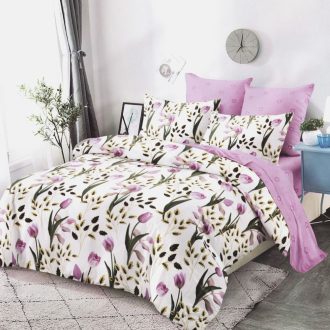 lenjerie alb roz cu lalele