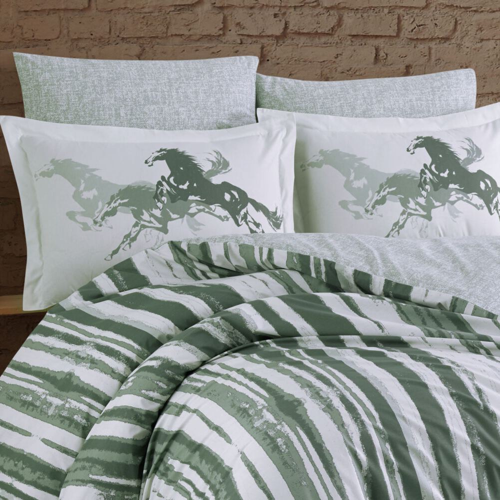 Lenjerie de pat din Bumbac 100% Poplin, 4 Piese, Pat 2 Persoane - Hobby - CASCADE - YESIL - imagine 2