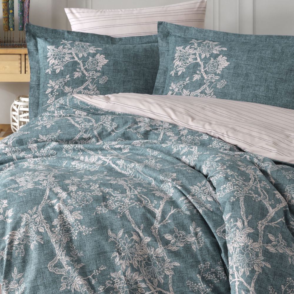 Lenjerie de pat din Bumbac 100% Poplin, 4 Piese, Pat 2 Persoane - Hobby - DREAM - TURKUAZ - imagine 2