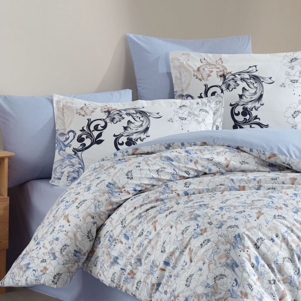 Lenjerie de pat din Bumbac 100% Poplin, 4 Piese, Pat 2 Persoane - Hobby - FIESTA - MAVI - imagine 2