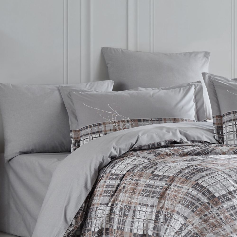 Lenjerie de pat din Bumbac 100% Poplin, 4 Piese, Pat 2 Persoane - Hobby - LUCIA - GRI - imagine 2