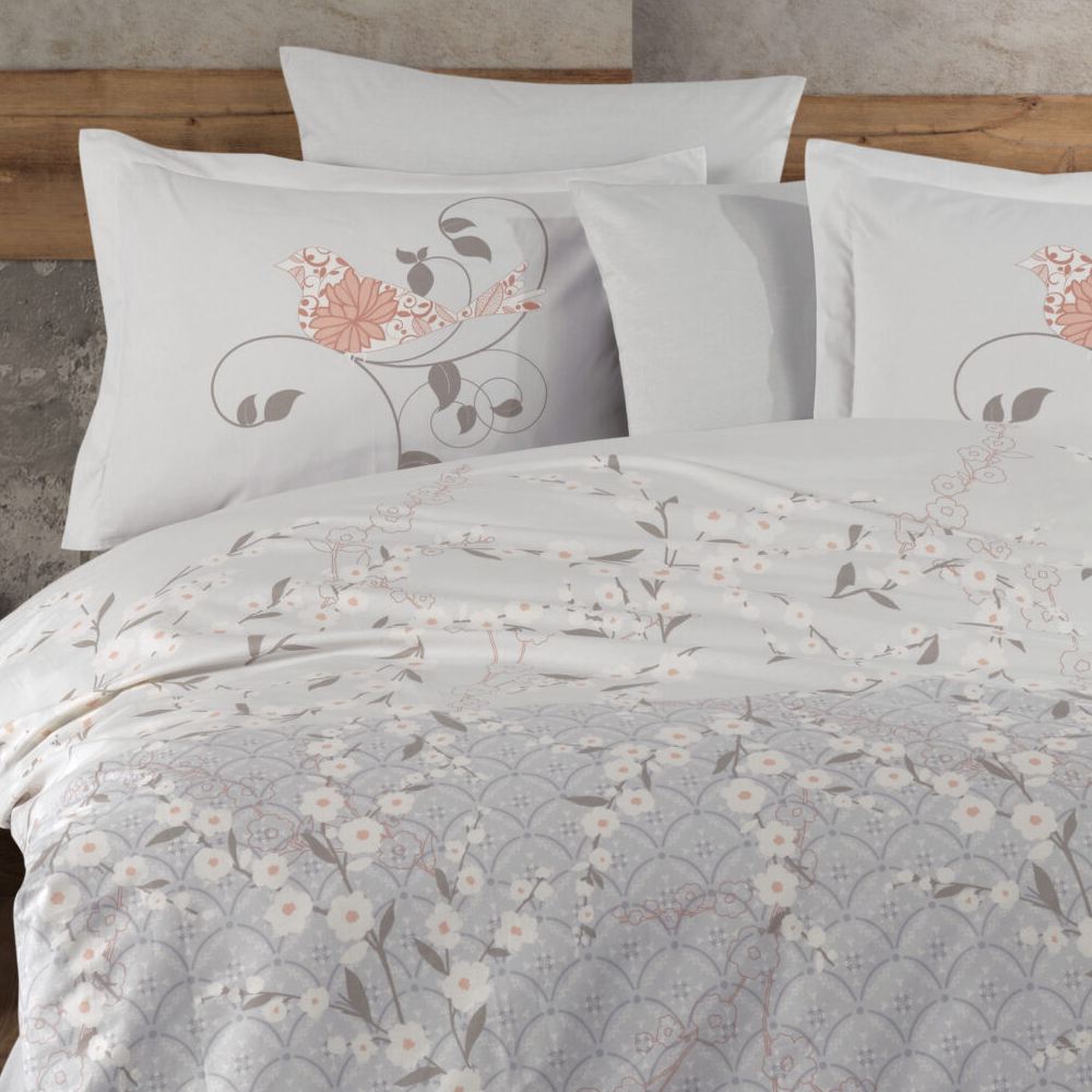 Lenjerie de pat din Bumbac 100% Poplin, 4 Piese, Pat 2 Persoane - Hobby - MISSY - GRI - imagine 2