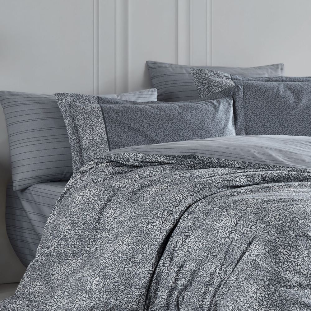 Lenjerie de pat din Bumbac 100% Poplin, 4 Piese, Pat 2 Persoane - Hobby - SILVANA - GRI - imagine 2