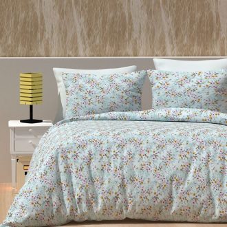 lenjerie bumbac ranforce bleu cu flori marunte