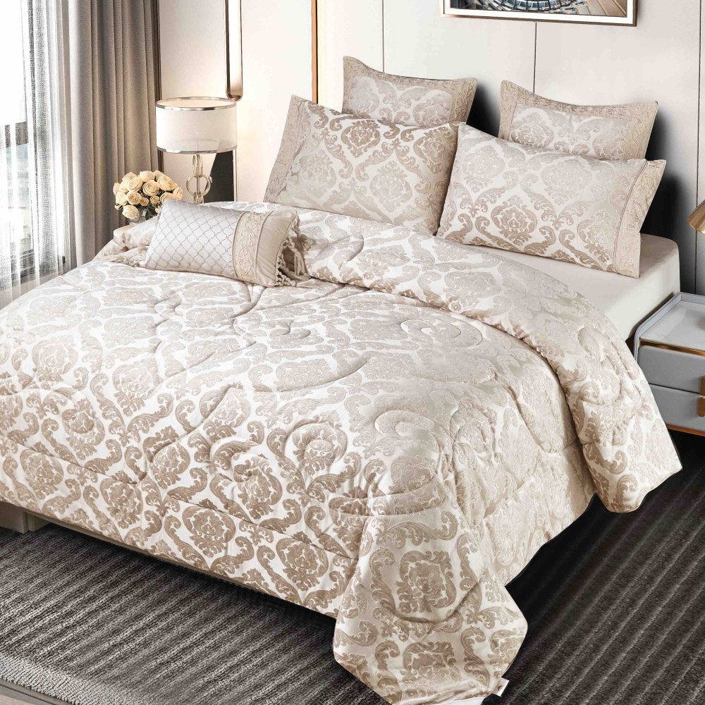 set luxury jacquard 7 piese bej soft