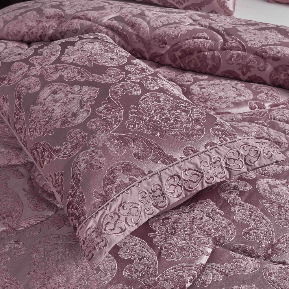 set luxury jacquard 7 piese roz perna