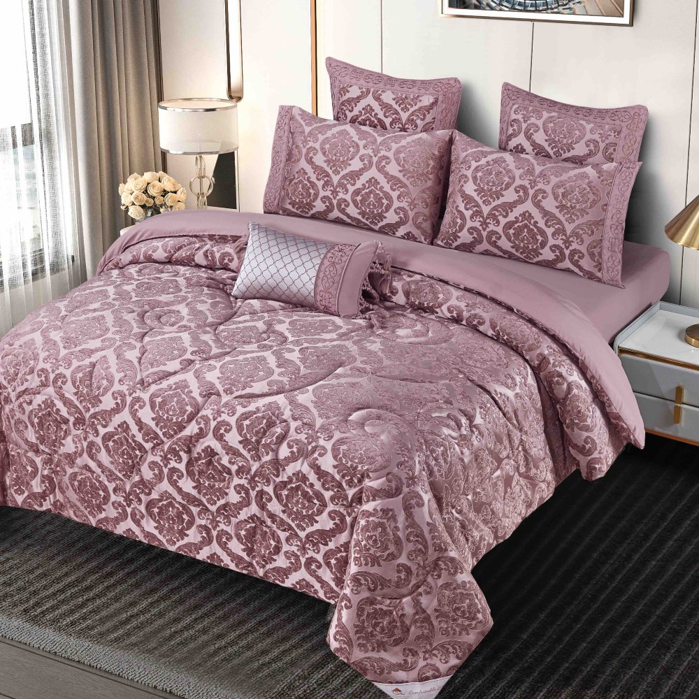 set luxury jacquard 7 piese roz principal