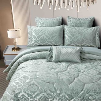 set luxury jacquard 7 piese verde aproape