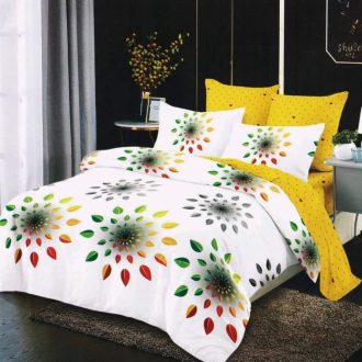 lenjerie alb galben cu flori multicolore