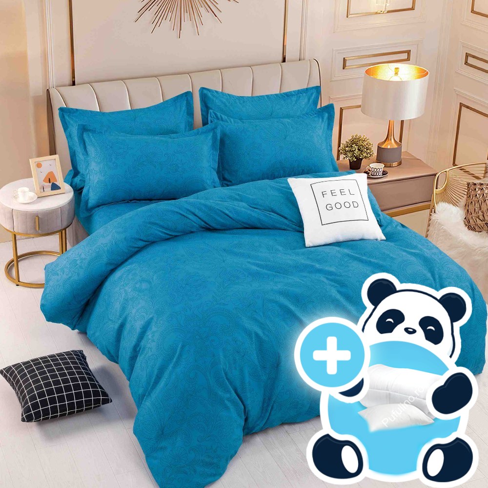 pachet lenjeire-de-pat-finet-albastra-cu-model-abstract