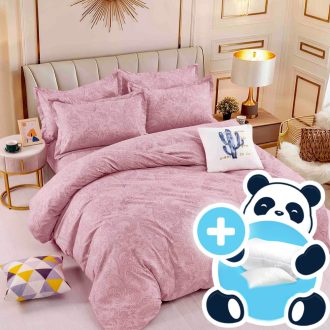 pachet lenjeire-de-pat-finet-roz-cu-model-abstract