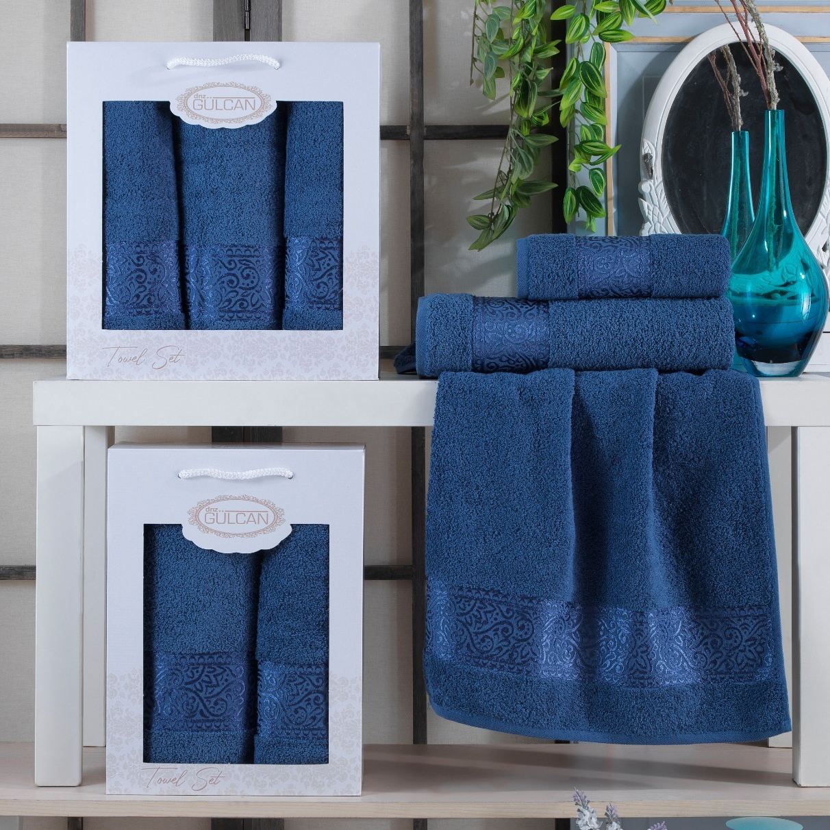 set prosoape 2 mici, 1 mare - bleumarin