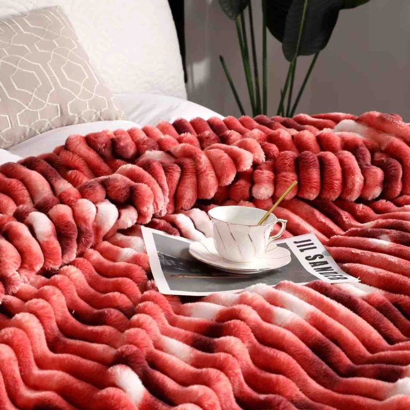 Patura Cocolino cu Dungi, Bicolor, 200 x 230cm - Alb/Rosu - JoJo Home - PUF155151 - imagine 2