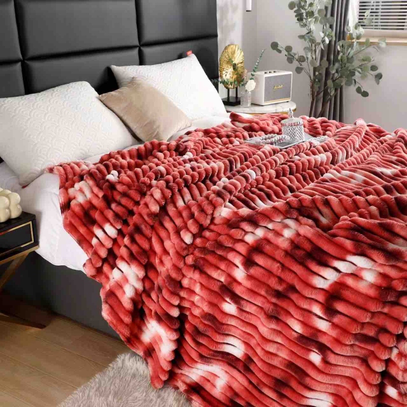 Patura Cocolino cu Dungi, Bicolor, 200 x 230cm - Alb/Rosu - JoJo Home - PUF155151 - imagine 3