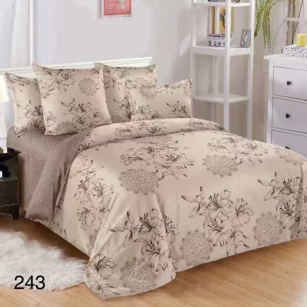 lenjerie de pat finet bej cu flori