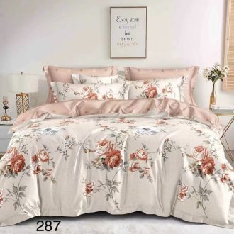 lenjerie de pat finet crem cu flori rosii