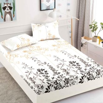husa de pat finet alba cu frunze