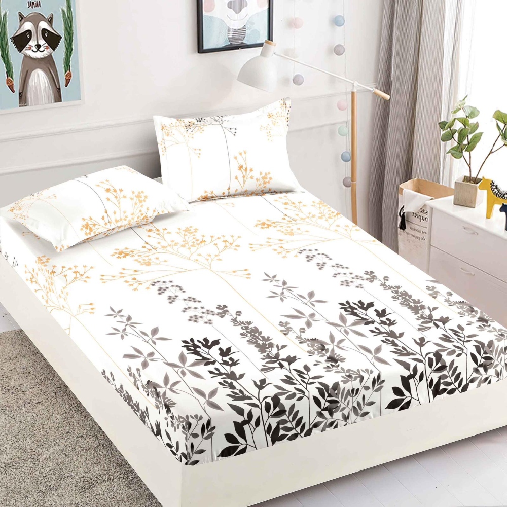 husa de pat finet alba cu frunze