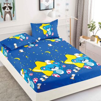 husa de pat finet albastra cu ursuleti