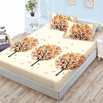 husa de pat finet crem cu pomi