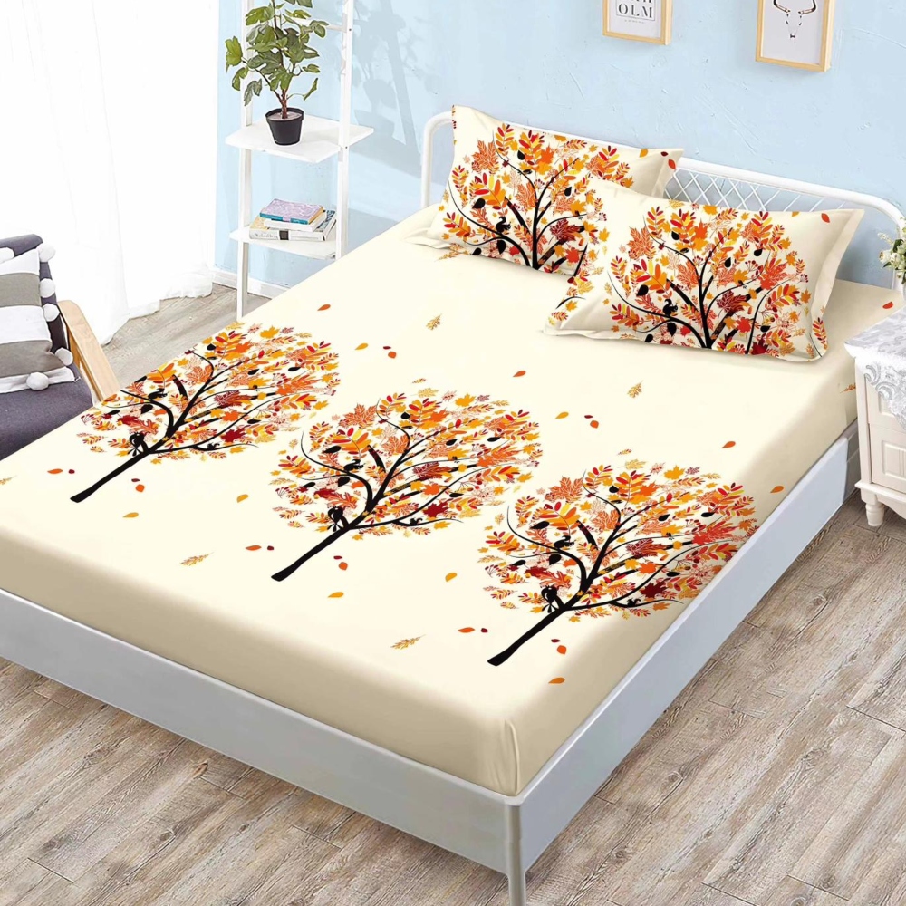 husa de pat finet crem cu pomi