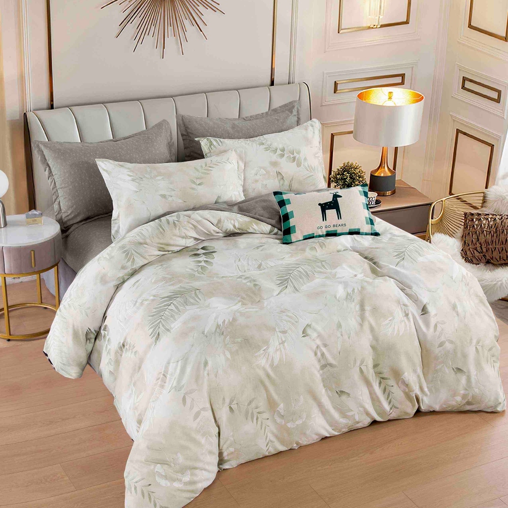 lenejrie de pat finet alba cu frunze