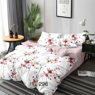 lenjerie de pat finet alba cu trandafiri rosii