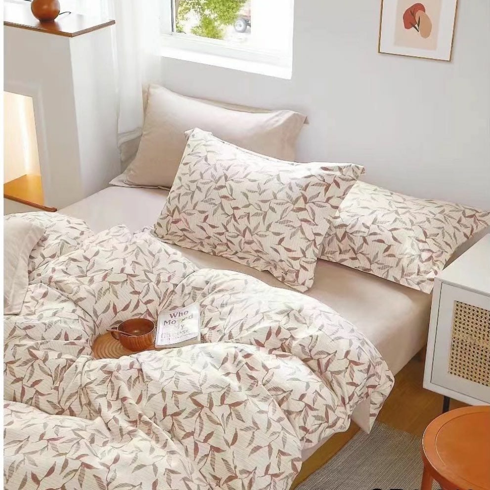lenjerie de pat finet crem cu frunze