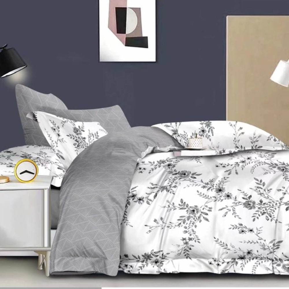 lenjerie de pat finet cu flori gri