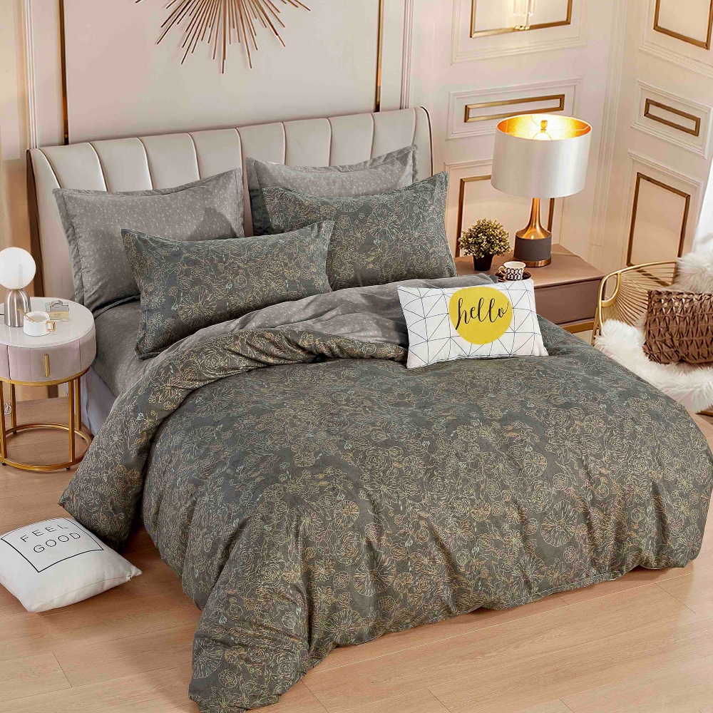 lenjerie de pat finet gri cu flori